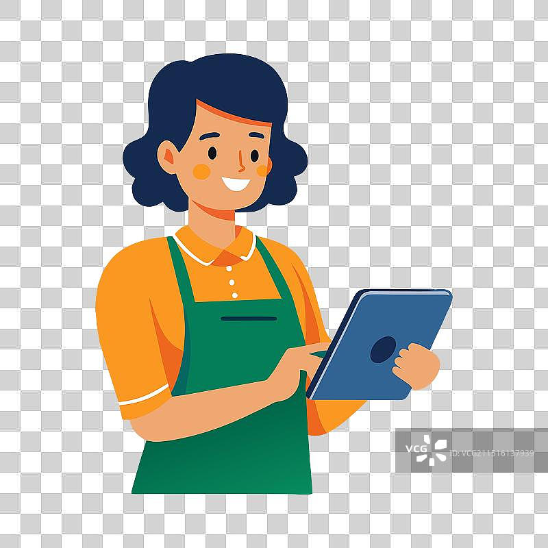 使用数字平板电脑的超市店主图片素材