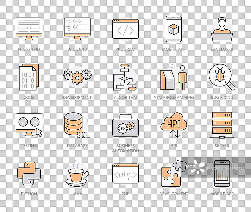 软件开发扁平线条图标集图片素材