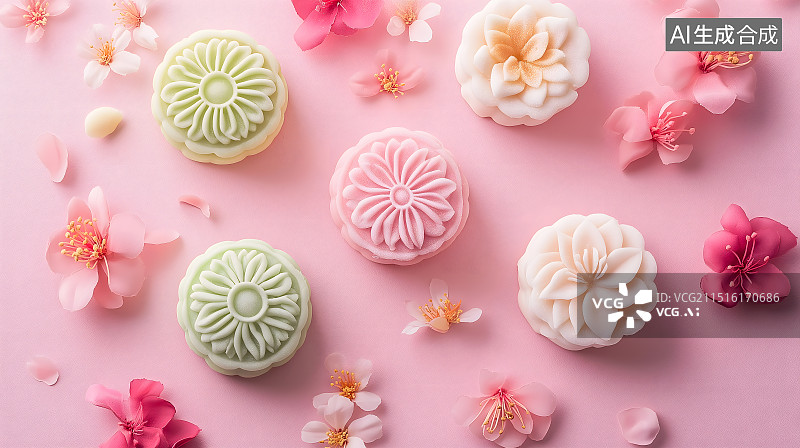 【AI数字艺术】中秋节月饼清新治愈主题特写图片素材