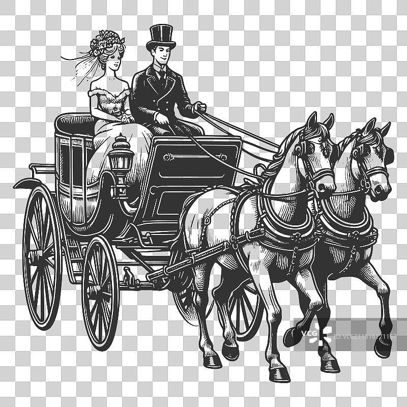 乘坐马车的婚礼夫妇图片素材