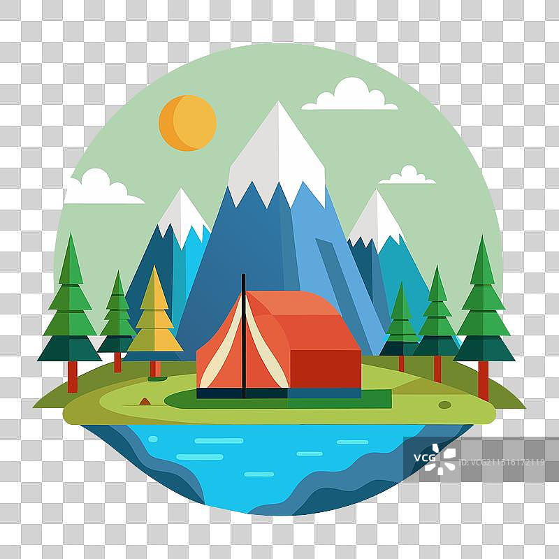 白色背景上的简约扁平化露营地图片素材