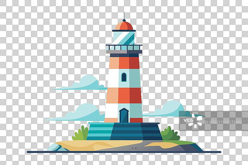 白色背景上的扁平风格灯塔图片素材