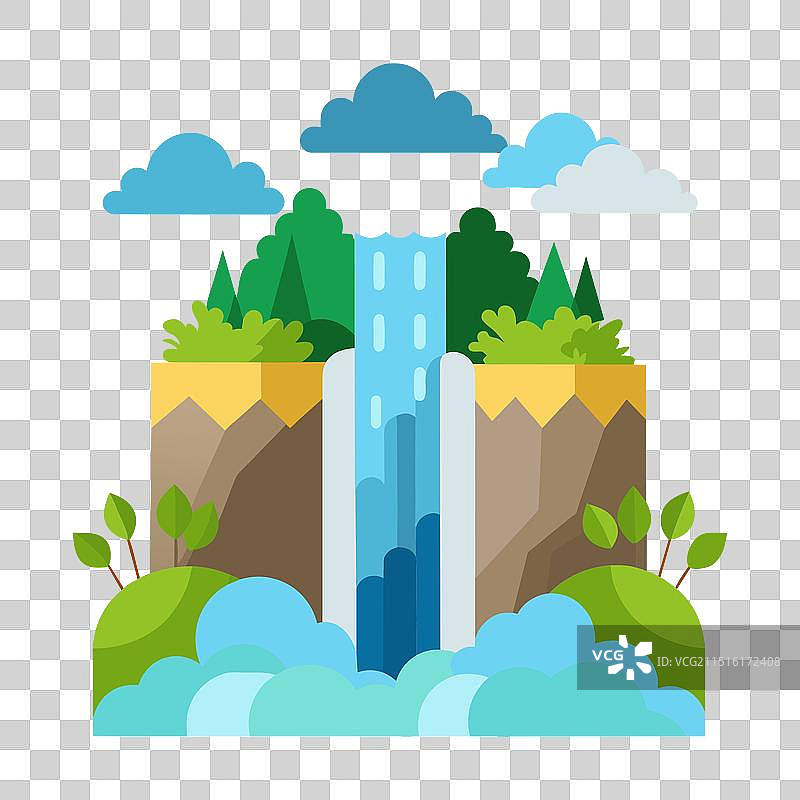 白色背景上的极简扁平风格瀑布图片素材