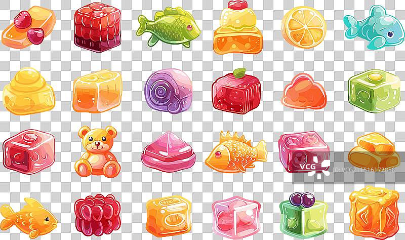 鱼熊立方体卡通果冻糖果套装图片素材