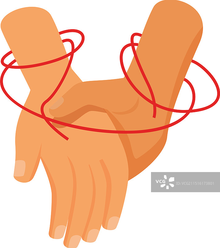 双手试图挣脱红色细绳图片素材