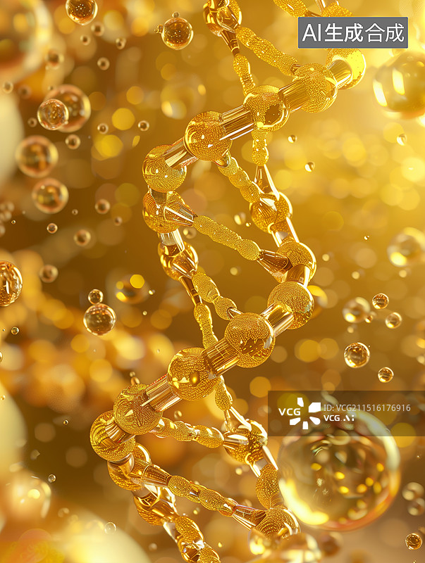 【AI数字艺术】金色DNA基因医疗科技概念图图片素材