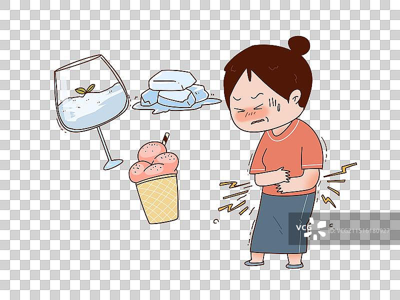 女孩吃各种冷饮导致腹痛图片素材
