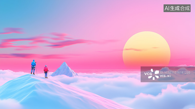 【AI数字艺术】3D徒步爬雪山的探险家图片素材