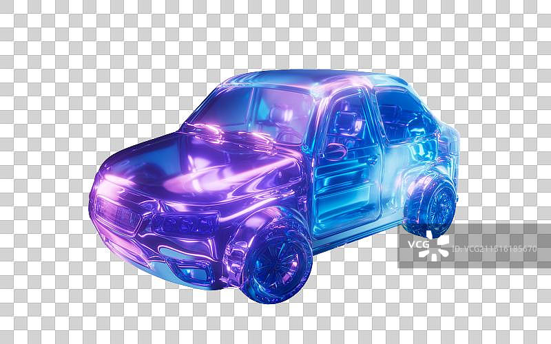 透明霓虹风格小汽车三维渲染图片素材