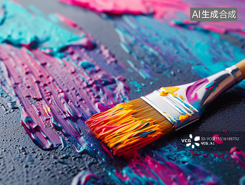 【AI数字艺术】彩色的颜料油漆和刷子图片素材