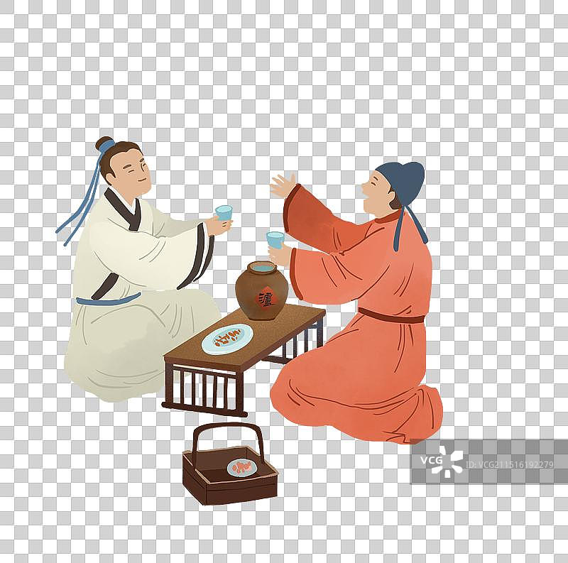 对饮的两位古代人图片素材