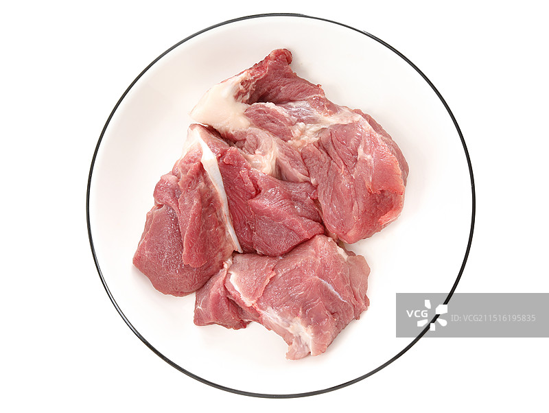 新鲜食材猪肉瘦肉特写的白底图图片素材