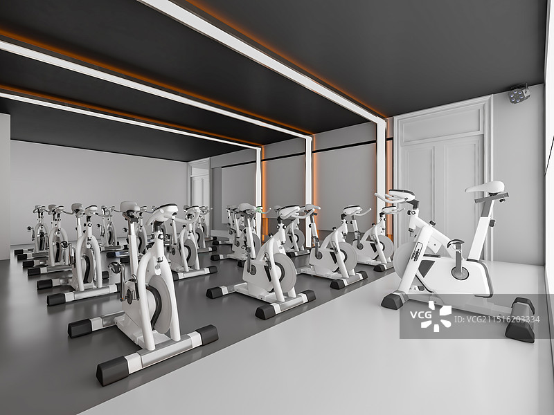 现代健身房动感单车图片素材