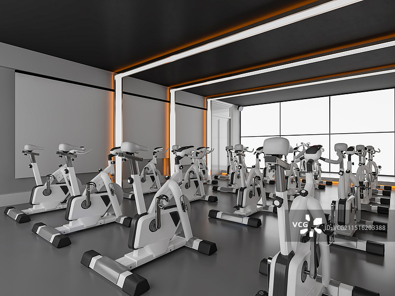 现代健身房动感单车图片素材
