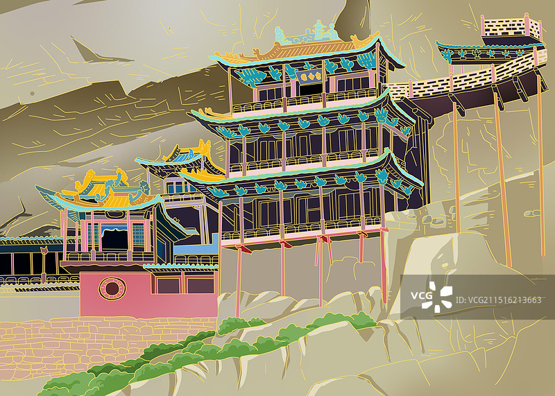 山西风景插画图片素材
