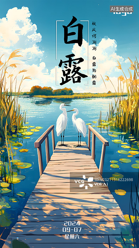 【AI数字艺术】二十四节气白露海报模板图片素材