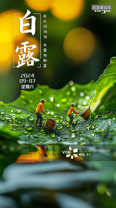 【AI数字艺术】二十四节气白露海报模板图片素材
