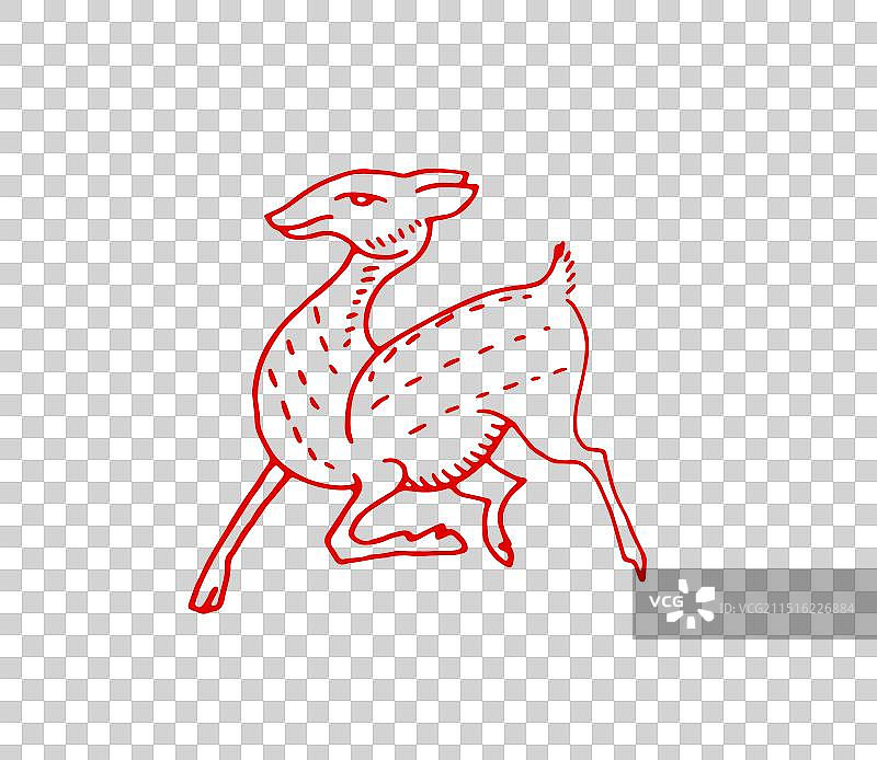 梅花鹿，九色鹿，鹿，动物，传统文化红色剪纸拓片艺术风格插画图片素材