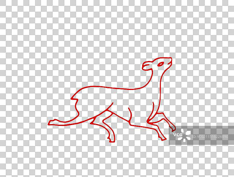 梅花鹿，九色鹿，鹿，动物，传统文化红色剪纸拓片艺术风格插画图片素材