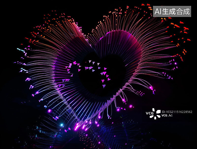 【AI数字艺术】线条粒子组成的心形图案图片素材