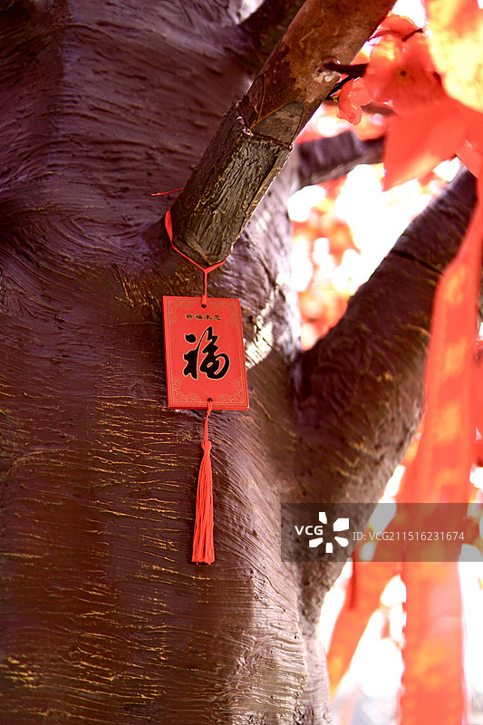 祈福 挂在树上的红色福牌图片素材