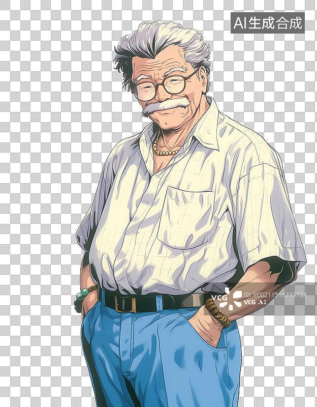 【AI数字艺术】复古上世纪80、90年代日漫风格免抠中老年男性肖像图片素材