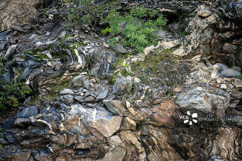 河南省洛阳市栾川县三川镇抱犊寨景区岩石纹理图片素材