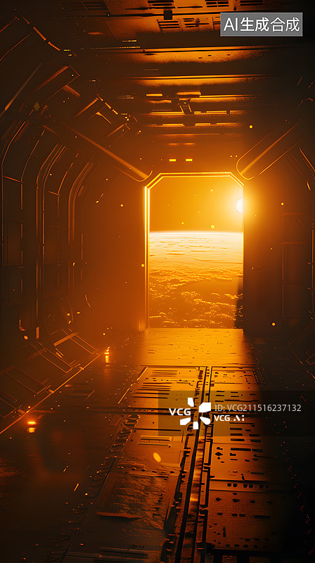 【AI数字艺术】金色科技现代太空舱背景图片素材