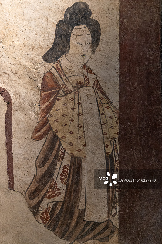 唐 赵逸及夫人孟氏墓室壁画 主仆图 安阳市北关区出土图片素材