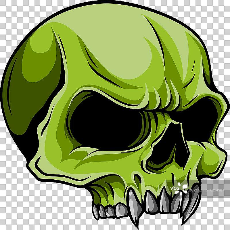 像素画：绿色尖牙骷髅头图片素材