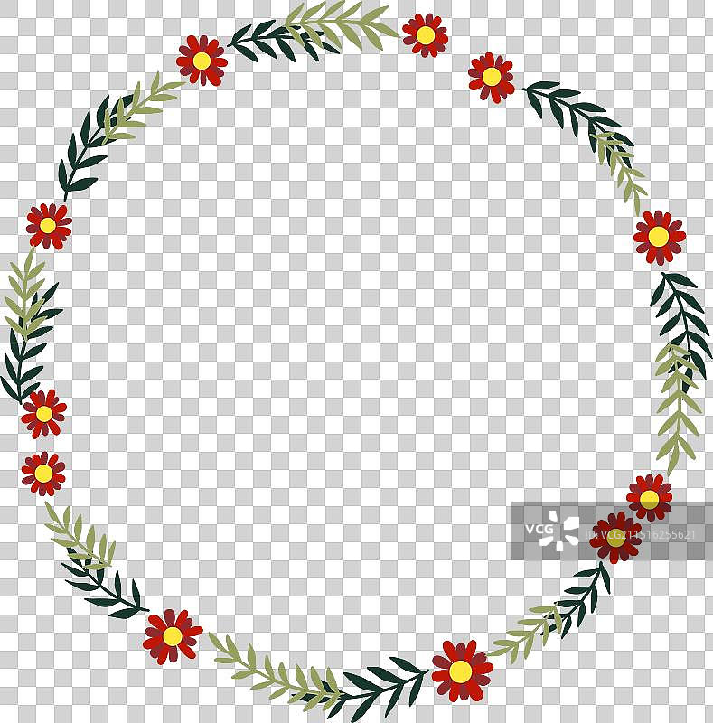 红色花朵与热带蕨叶花环图片素材