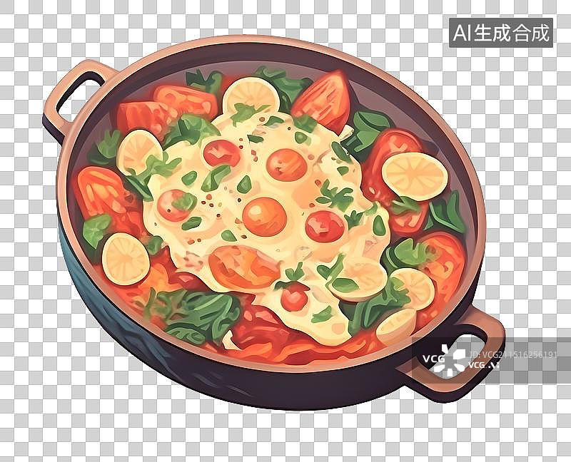 【AI数字艺术】AIGC:火锅 炖菜 插画 蔬菜 蛋图片素材
