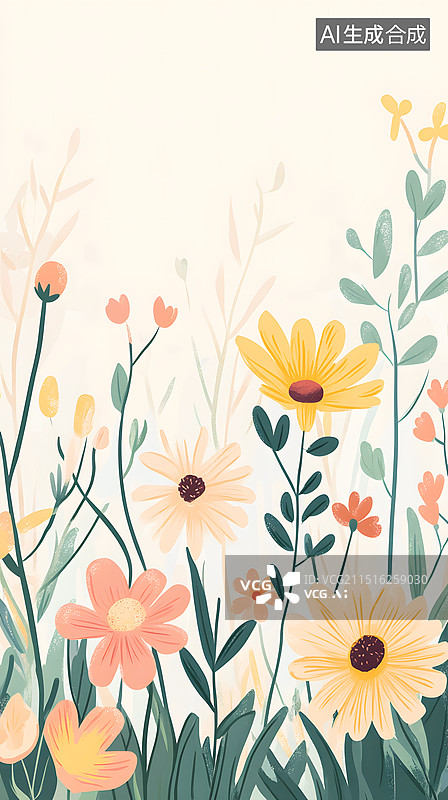 【AI数字艺术】AIGC：清新花卉边框设计背景图片素材
