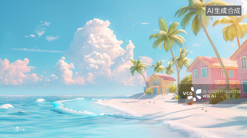 【AI数字艺术】海边度假小屋户外风光图片素材