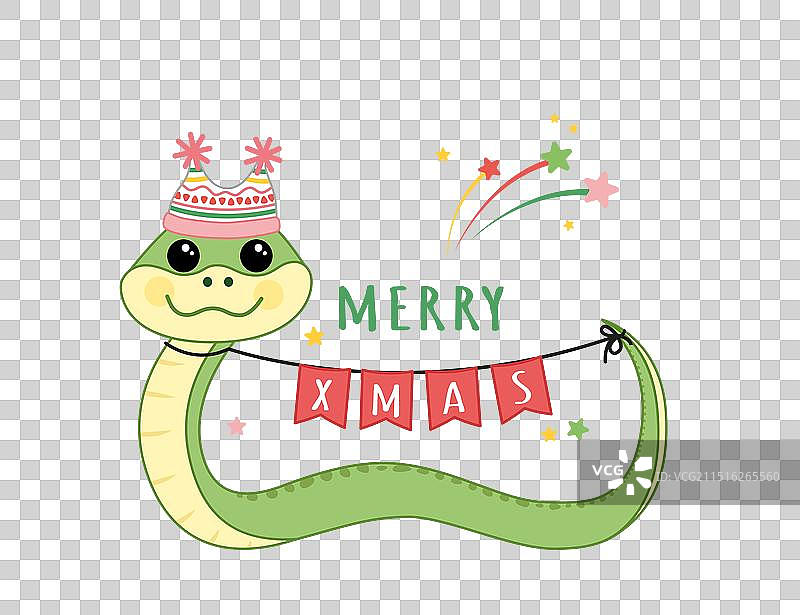 戴着滑稽帽子的蛇拿着欢乐花环图片素材