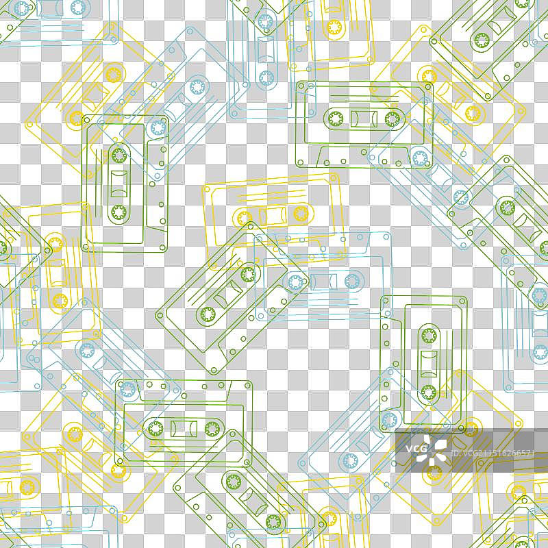 90年代复古元素：磁带无缝图案图片素材