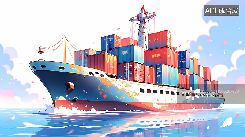 【AI数字艺术】集装箱货轮海运概念插画图片素材
