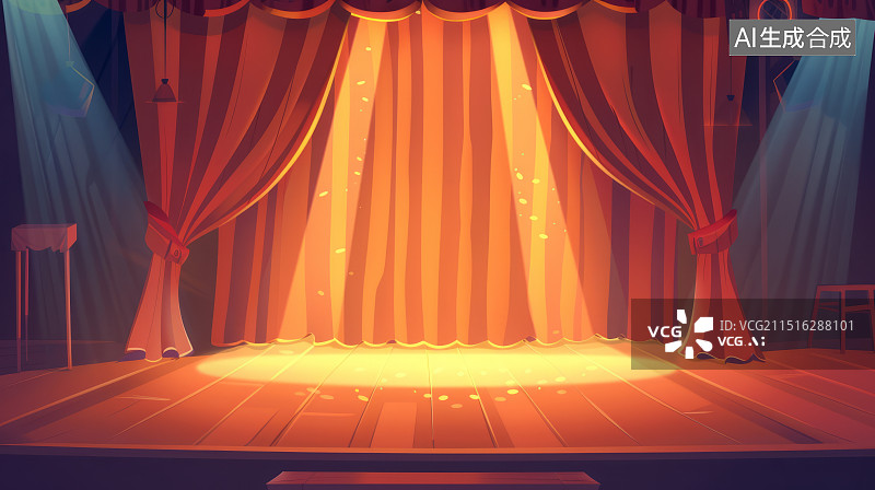 【AI数字艺术】舞台聚光灯幕布插画图片素材
