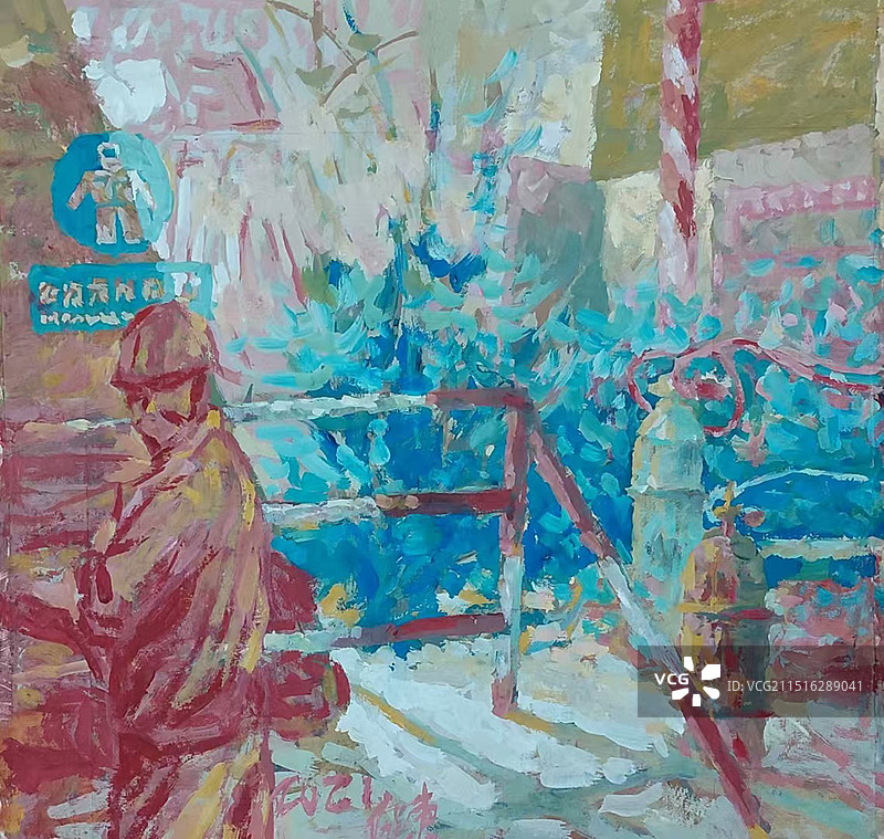 水粉画《钢厂一角》图片素材