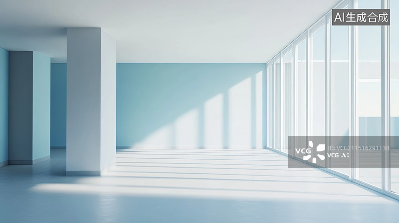 【AI数字艺术】光影照射在白色空间内部图片素材