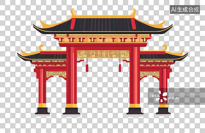 【AI数字艺术】中式古建筑门楼免抠元素图片素材