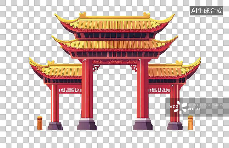【AI数字艺术】中式古建筑门楼免抠元素图片素材
