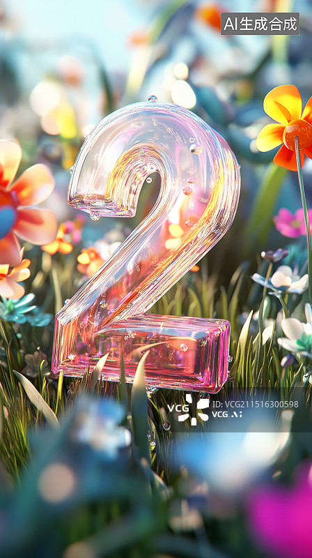 【AI数字艺术】倒计时的晴天鲜花丛与数字背景图片素材