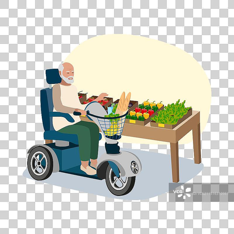 坐在电动轮椅上的老年男人图片素材