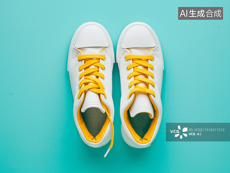 【AI数字艺术】绿色背景下的白色帆布鞋俯视摄影照片图片素材