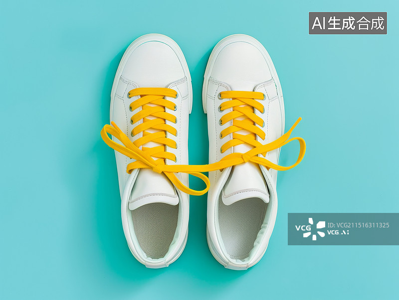 【AI数字艺术】绿色背景下的白色帆布鞋俯视摄影照片图片素材