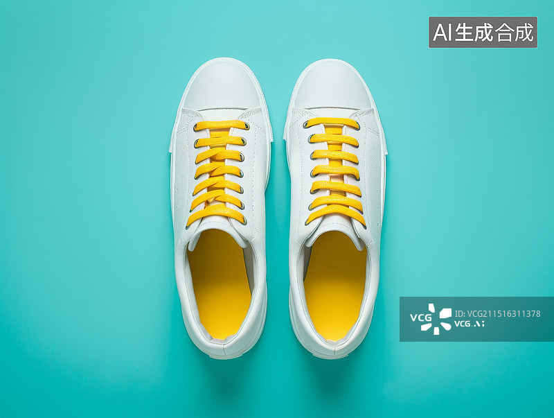 【AI数字艺术】绿色背景下的白色帆布鞋俯视摄影照片图片素材
