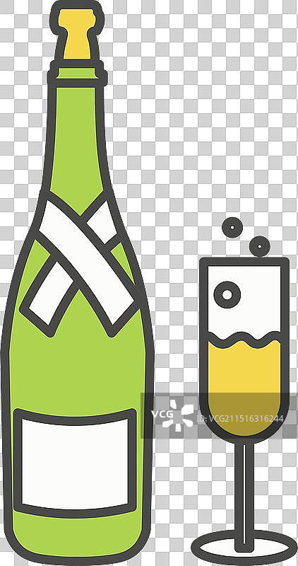 香槟酒瓶和酒杯图标图片素材