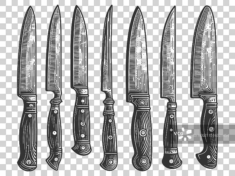 一组厨师刀具雕刻图片素材