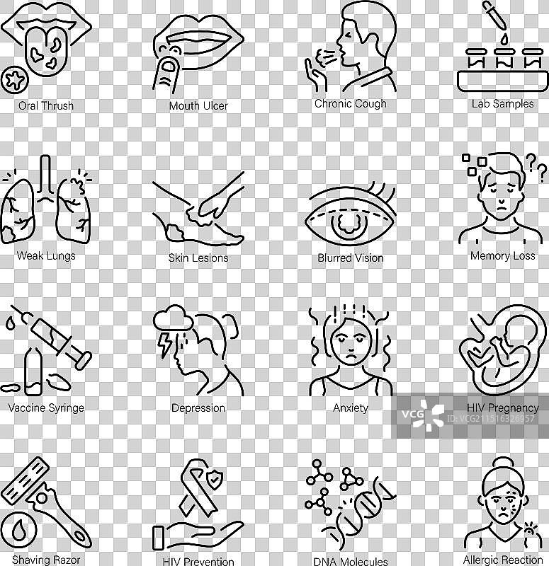 艾滋病防治意识轮廓图标包图片素材